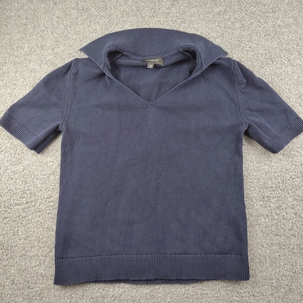 Banana Republic Knit Shirt Sz XS Short Sleeve Polo Navy Blue Cotton Shawl Collar